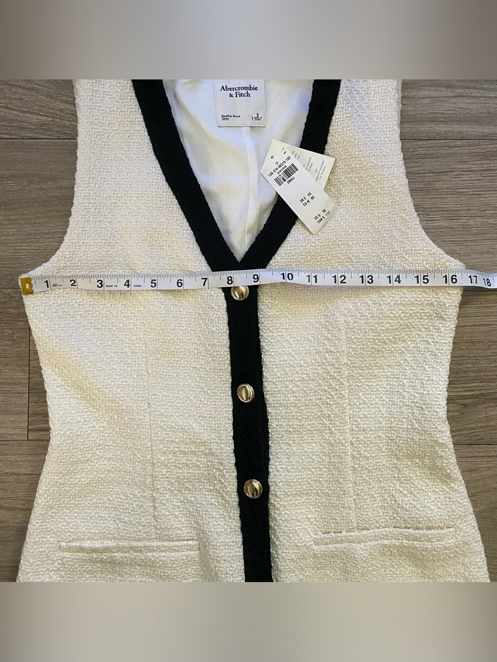 Abercrombie & Fitch Mara Tweed Cream Mini Dress with Black Trim - Picture 3 of 9